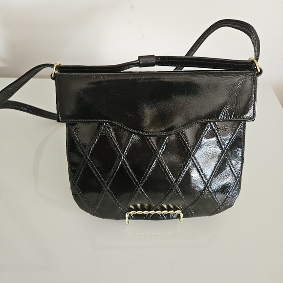 Jane Shilton Black Patent Leather Handbag/Shoulder Bag Vtg - Picture 3 of 8